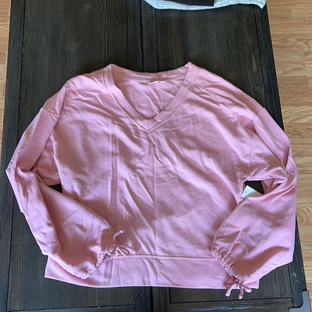 NWOT GAP Pink V-Neck Pullover Sweatshirt Tie Sleeves